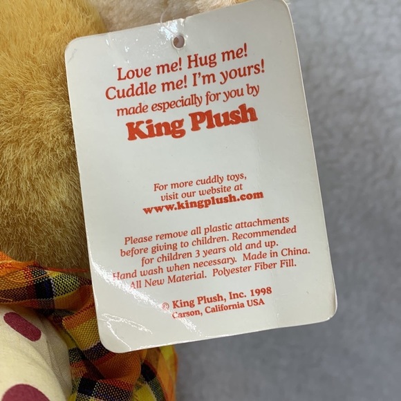 King Plush Mouse plush animal 14" 1998 plaid vintage with paper tag - Picture 10 of 12